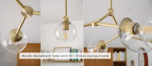 Złote nowoczesne lampy z kloszami przeźroczystymi - Seria G