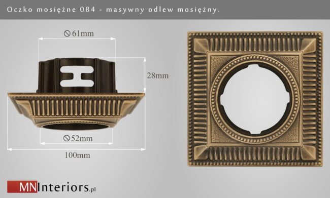 Kwadratowe klasyczne oczko mosiężne 084
