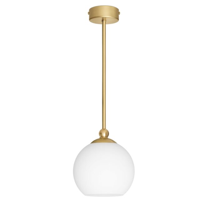 Złota lampa wisząca z białą kulą KLM-S1