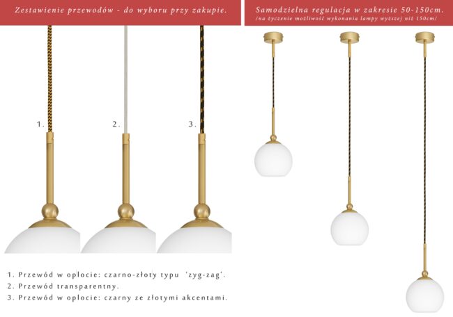 Złota wysoka lampa wisząca na przewodzie KLM-S1G