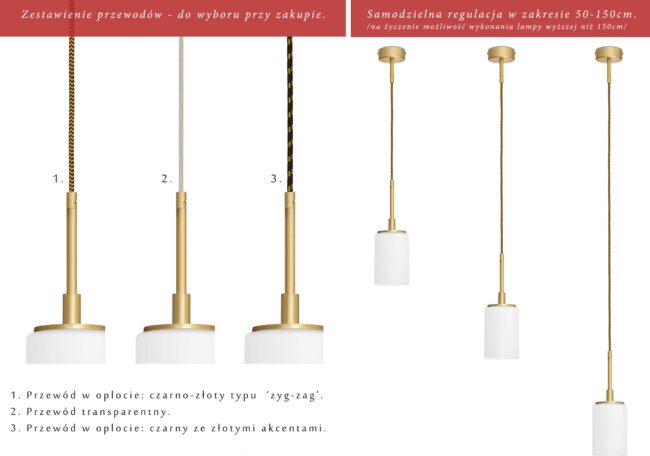 Złota lampa wisząca na przewodzie KR-S1G