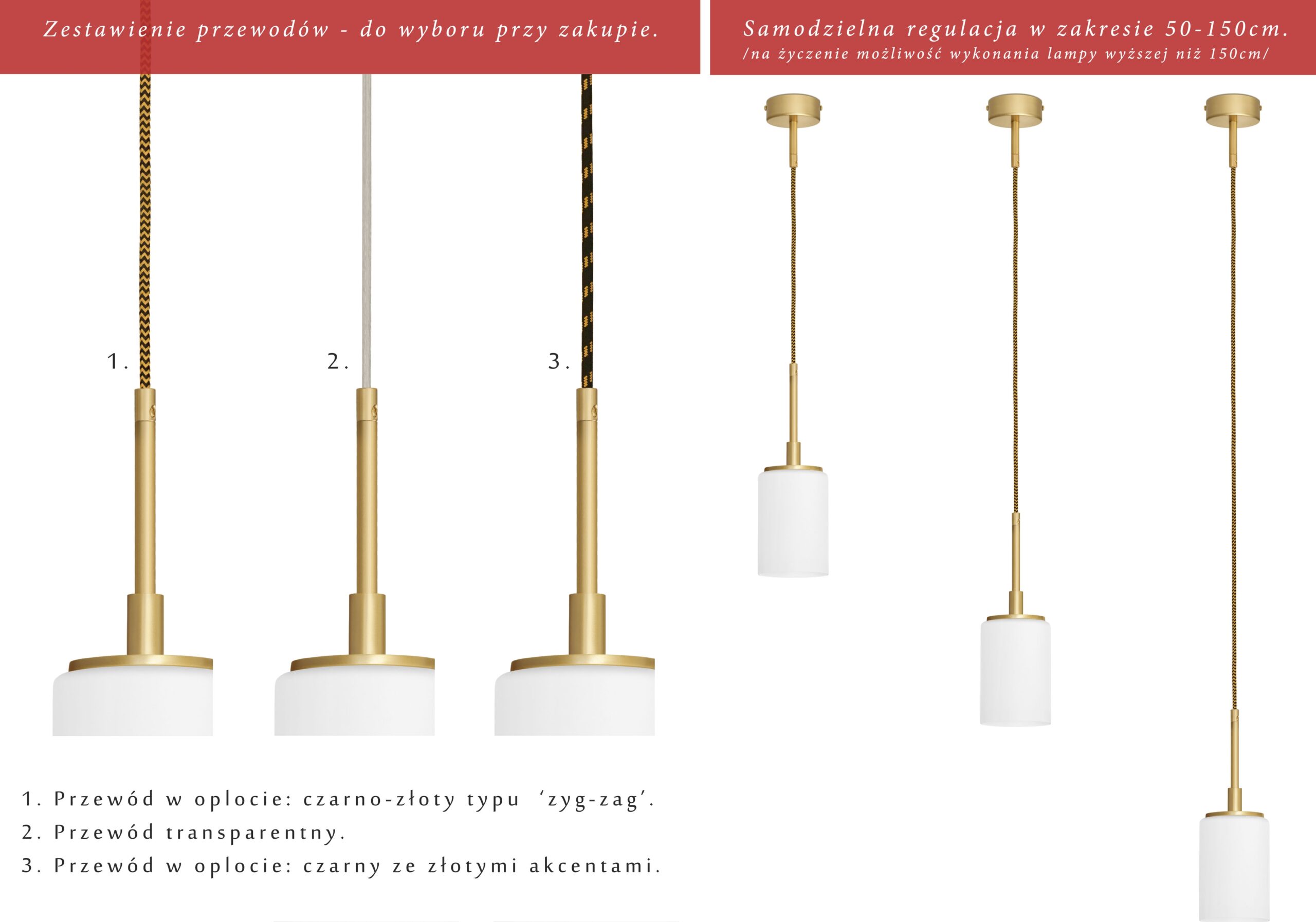 Złota lampa wisząca na przewodzie KR-S1G - obrazek 2
