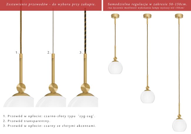 Długa złota lampa wisząca do sypialni K-S1G