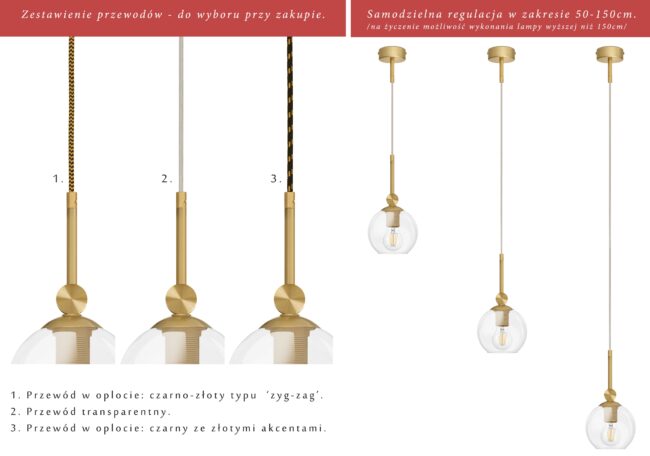 Złota lampa z transparentnym przewodem KT-S1G