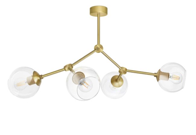 Złota mosiężna lampa 4 klosze transparentne GT-S4