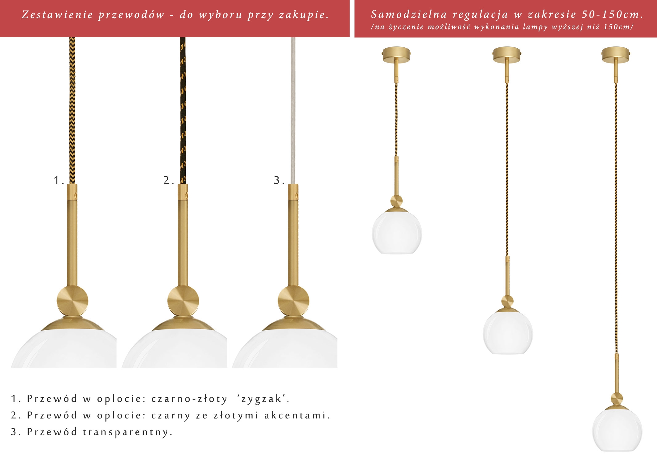 Złota wysoka lampa na przewodzie G-S1G - obrazek 2