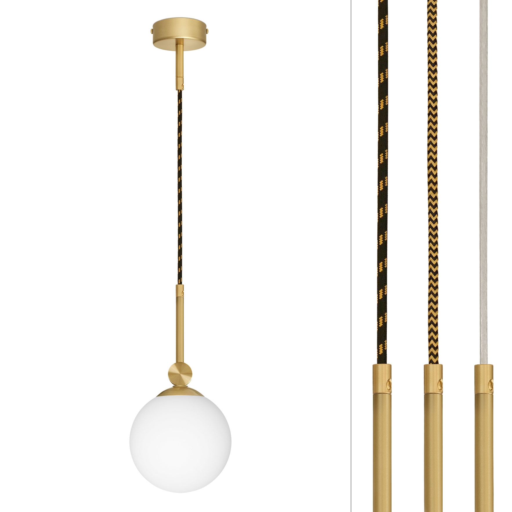 Złota lampa wisząca z białą zamkniętą kulą GP-S1G