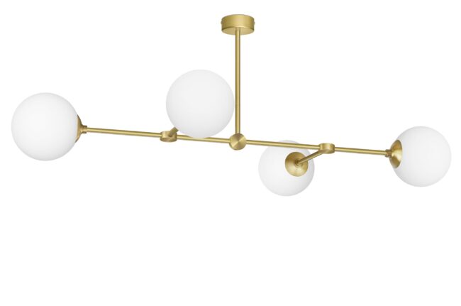 Złota długa lampa wisząca 4 kule białe GP-S4P