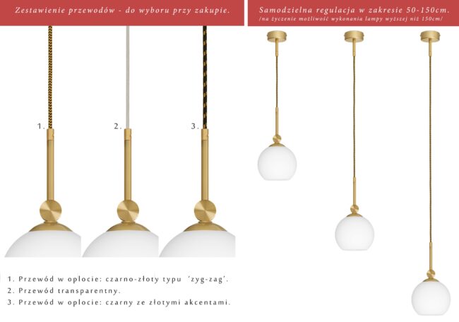 Złota wysoka lampa na przewodzie KM-S1G