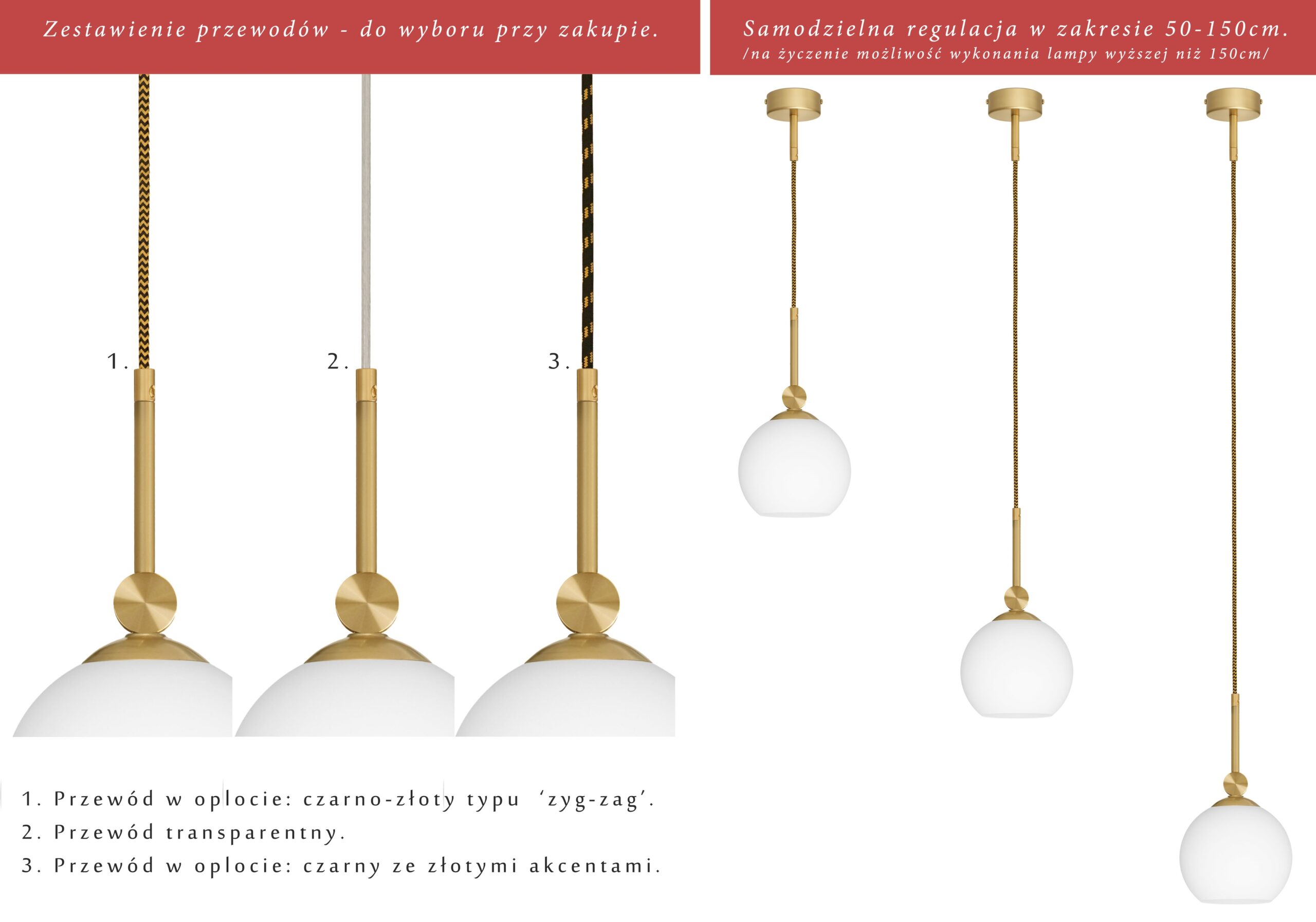 Złota wysoka lampa na przewodzie KM-S1G - obrazek 2