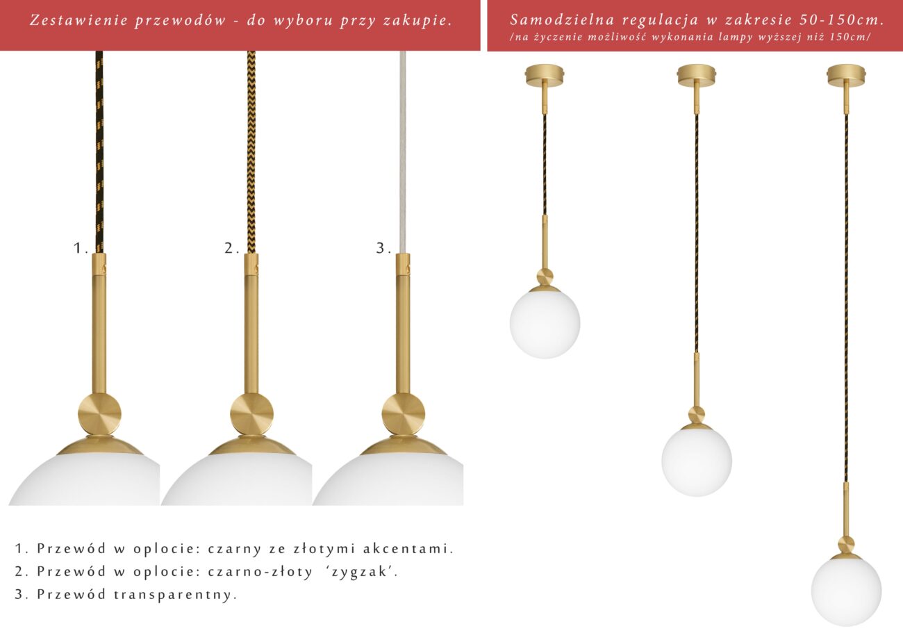 Złota lampa wisząca z białą zamkniętą kulą GP-S1G