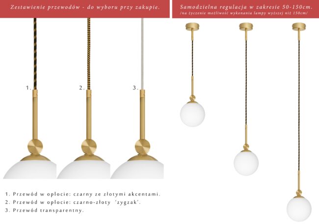 Złota lampa wisząca z białą zamkniętą kulą GP-S1G