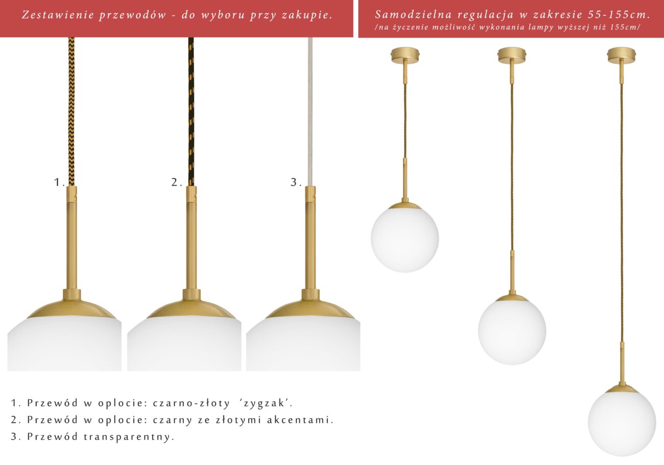 Nowoczesna złota wisząca lampa z kulą 20cm GP-S1GUD