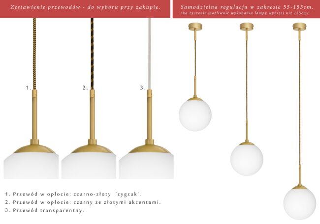 Nowoczesna złota wisząca lampa z kulą 20cm GP-S1GUD