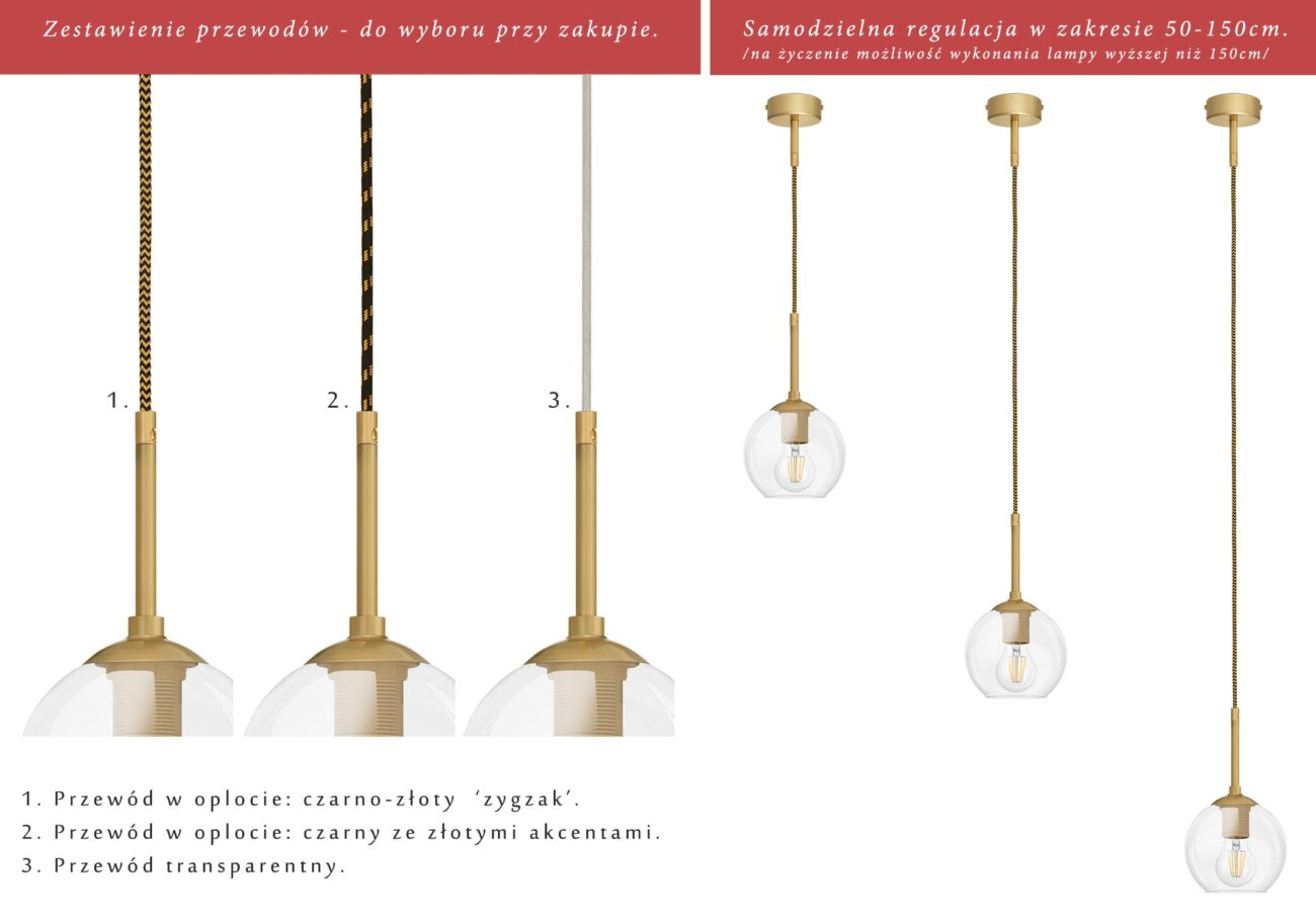 Złota lampa wisząca nad stół lub wyspę GT-S1GU