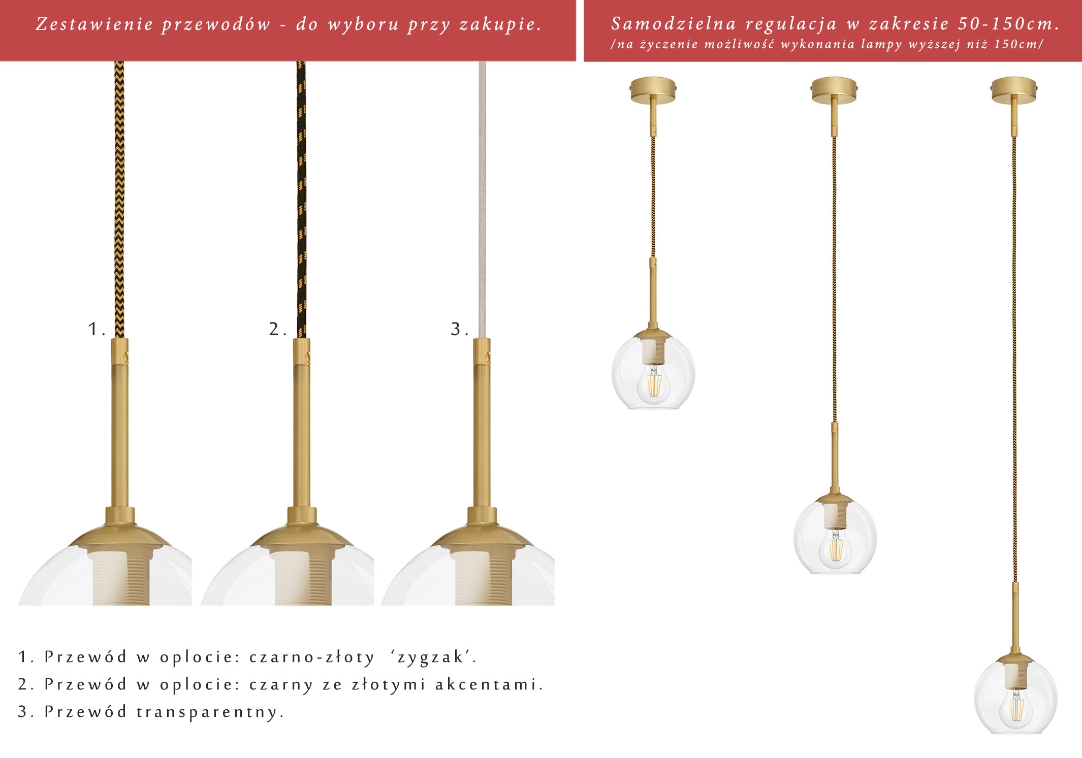 Złota lampa wisząca nad stół lub wyspę GT-S1GU - obrazek 2