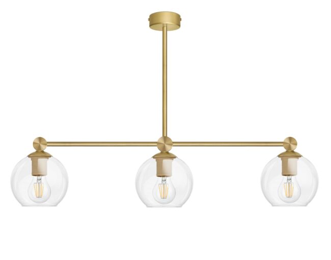 Złota lampa wisząca z 3 kloszami w linii KT-S3L