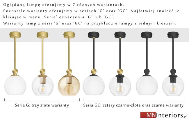 Krótka mosiężna lampa sufitowa G-S1B