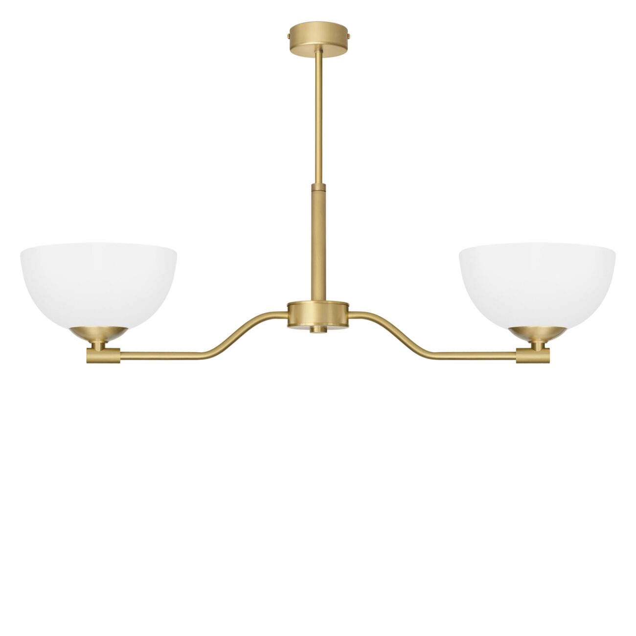 Lampa mosiężna sufitowa 2-płomienna z białymi kloszami EM-S2A