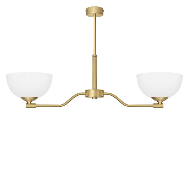Lampa mosiężna sufitowa 2-płomienna z białymi kloszami EM-S2A