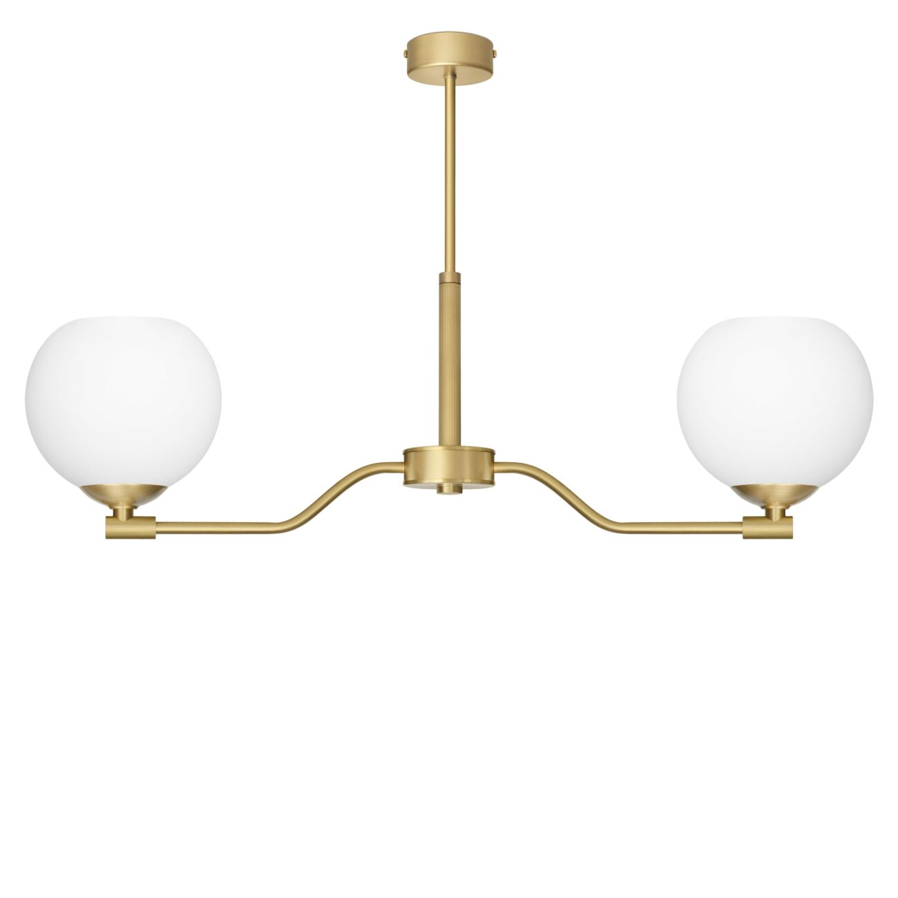 Elegancka lampa wisząca z dwoma białymi kulami EK-S2A