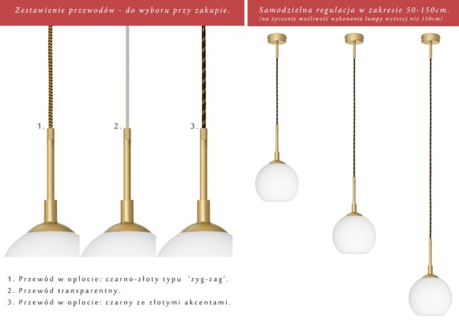 Lampa wisząca z mosiądzu z regulowaną wysokością EK-S1G-18