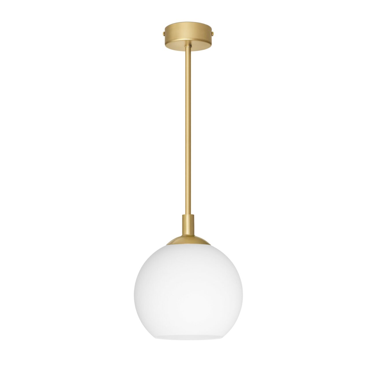 Minimalistyczna lampa mosiężna z białą szklaną kulą EK-S1U-18
