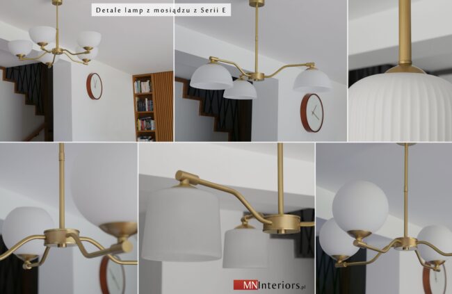 Lampa mosiężna sufitowa 2-płomienna z białymi kloszami EM-S2A